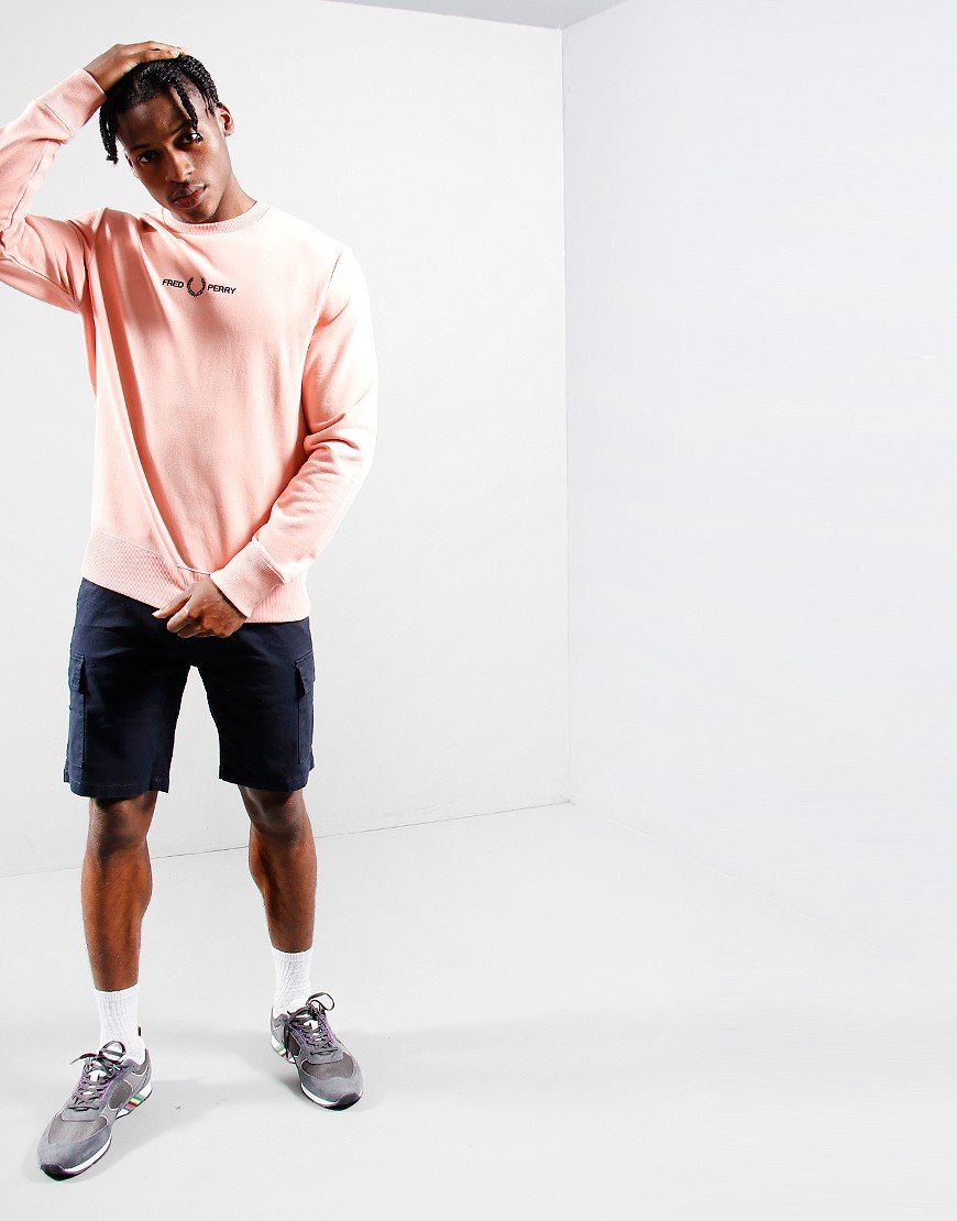 Fred Perry Embroidered Crew Sweat Pink Peach - Terraces Menswear