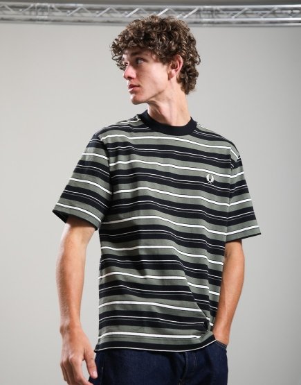 Fred Perry Heavyweight Striped T-Shirt Black
