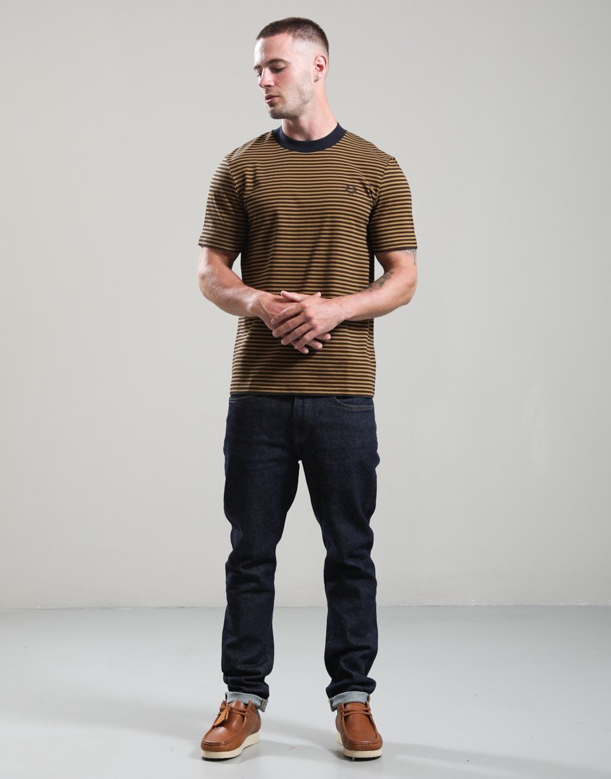 Fred Perry Fine Stripe Heavyweight T-Shirt Dark Caramel