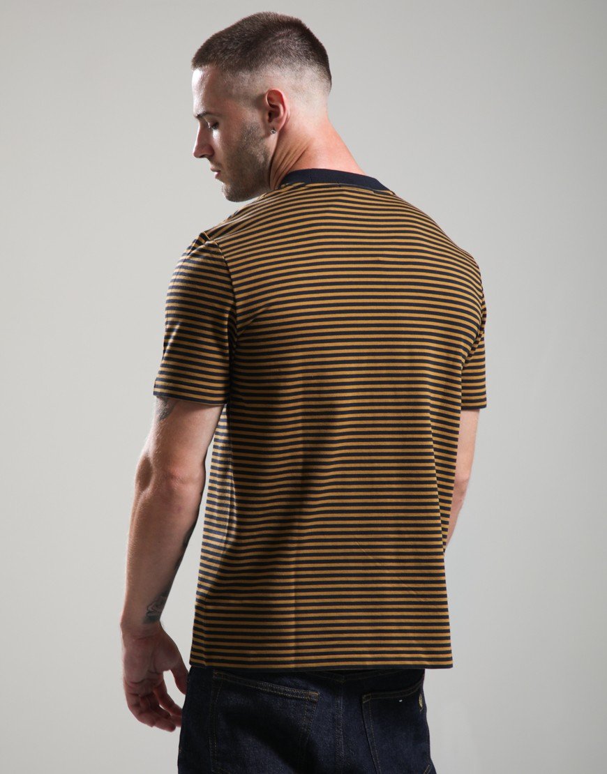 Fred Perry Fine Stripe Heavyweight T-Shirt Dark Caramel