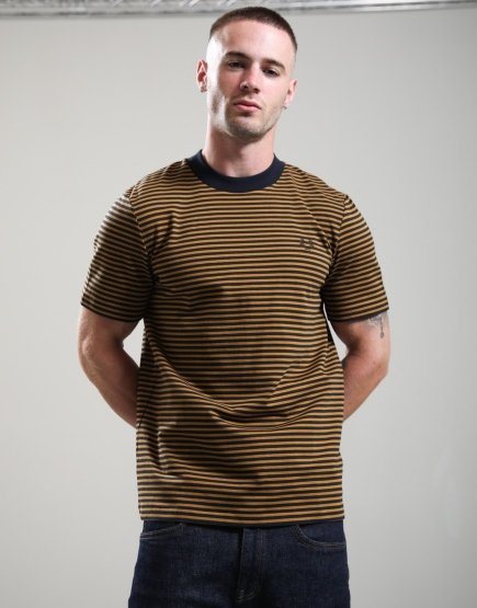 Fred Perry Fine Stripe Heavyweight T-Shirt Dark Caramel