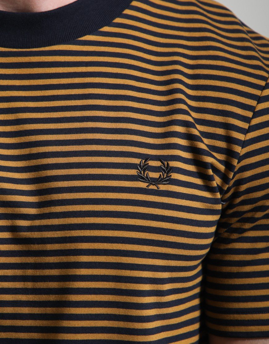 Fred Perry Fine Stripe Heavyweight T-Shirt Dark Caramel