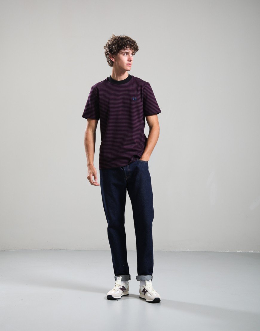 Fred Perry Fine Stripe Heavyweight T-Shirt Plum