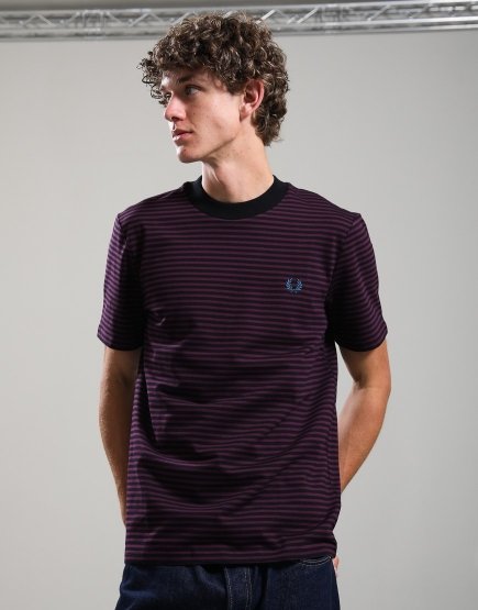Fred Perry Fine Stripe Heavyweight T-Shirt Plum
