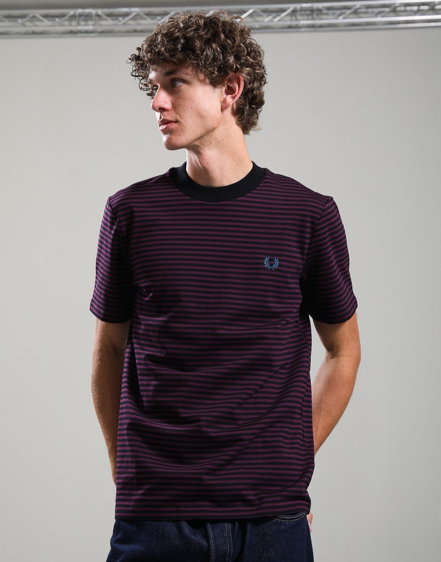 Fred Perry Fine Stripe Heavyweight T-Shirt Plum