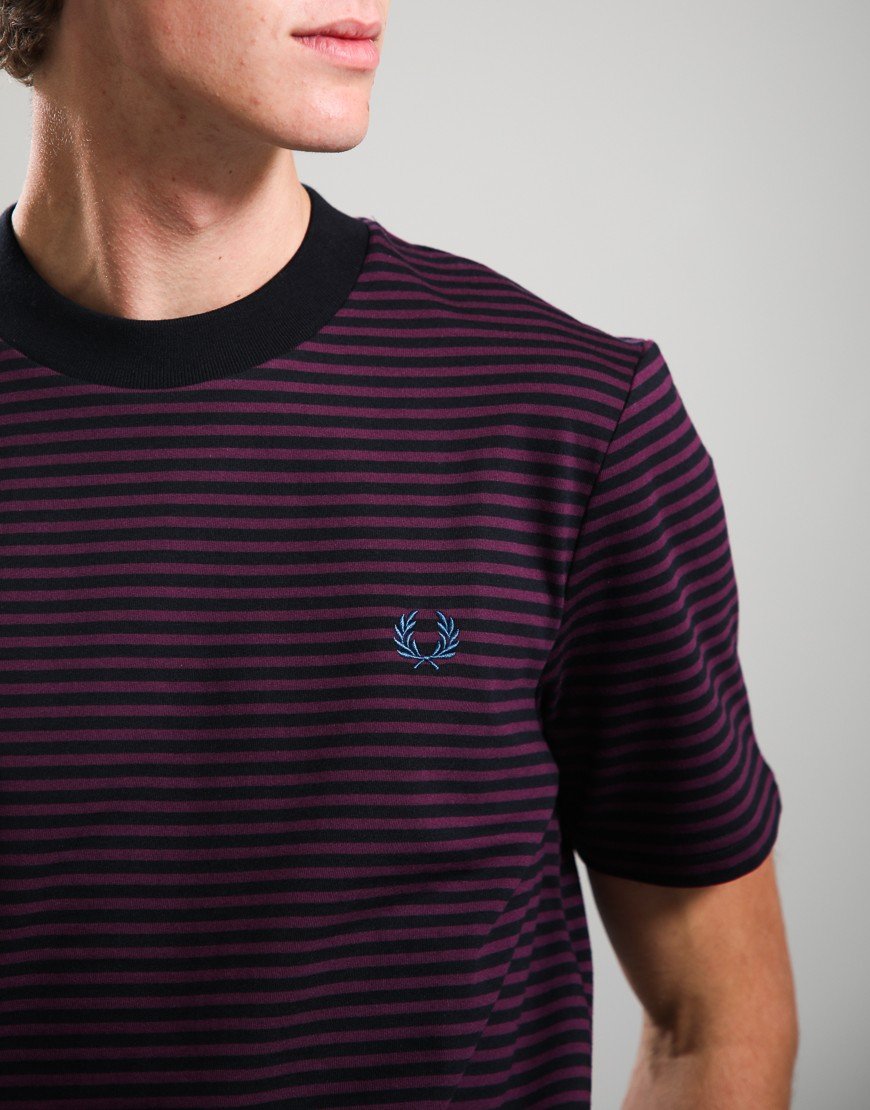 Fred Perry Fine Stripe Heavyweight T-Shirt Plum