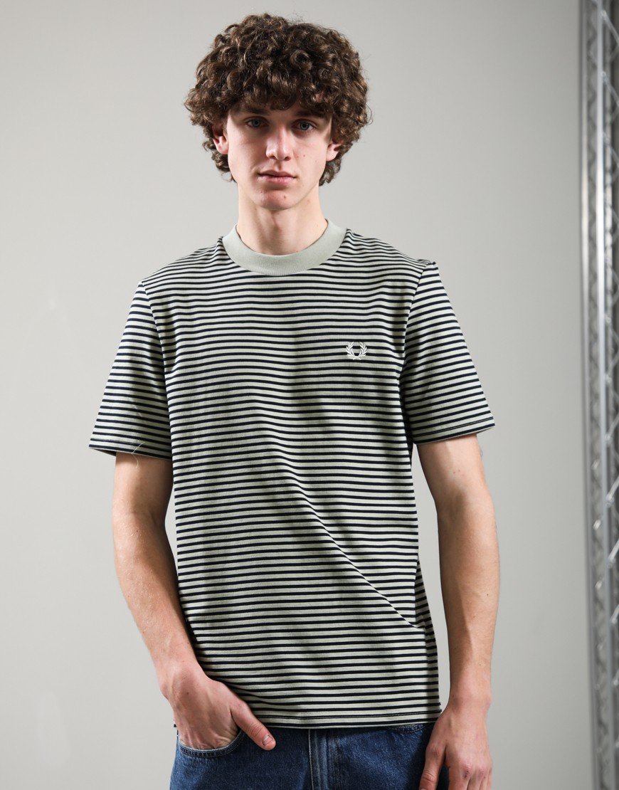 Fred Perry Fine Stripe Heavyweight T-Shirt Seagrass