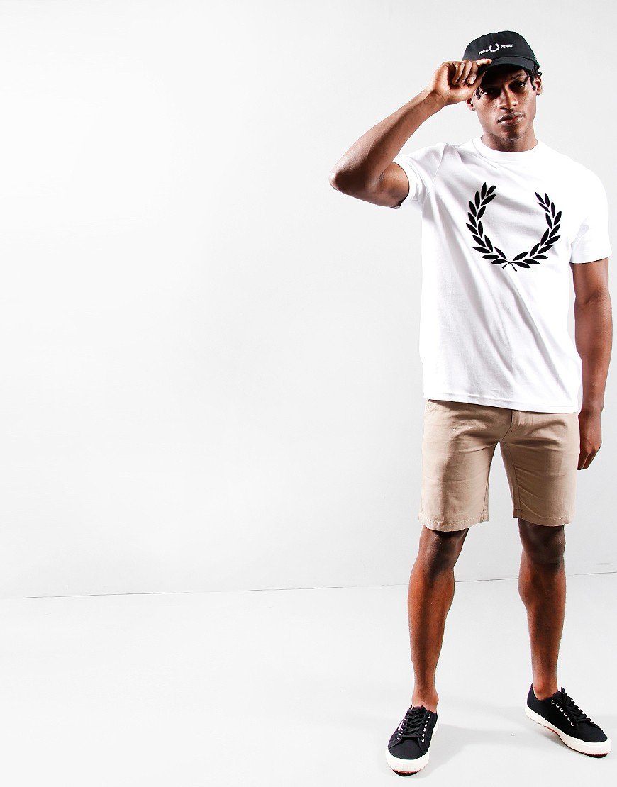 Fred Perry Flock Laurel Wreath T-Shirt White