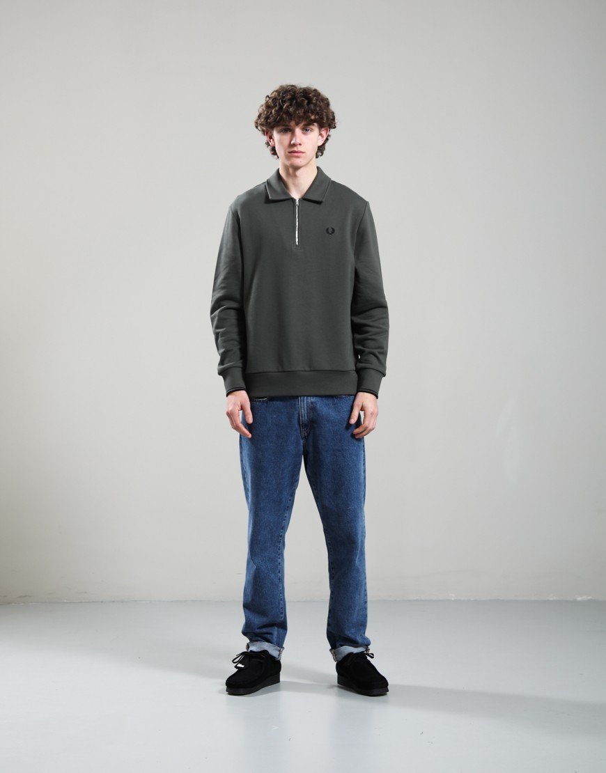 Fred Perry Half Zip Collared Sweatshirt Field Green