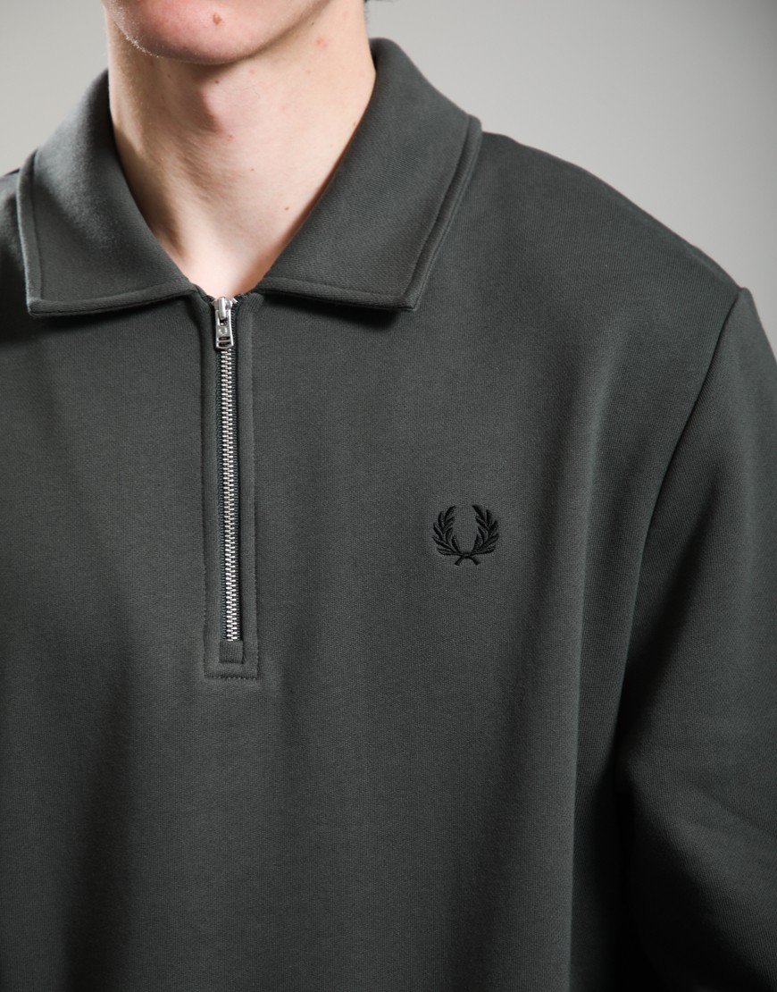 Fred Perry Half Zip Collared Sweatshirt Field Green