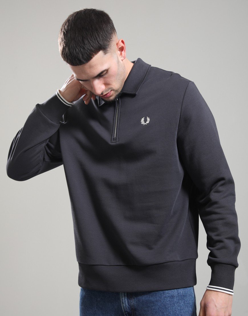 Fred Perry Half Zip Collared Sweatshirt Anchor Grey