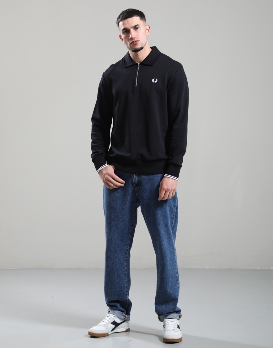 Fred Perry Half Zip Collared Sweatshirt Black