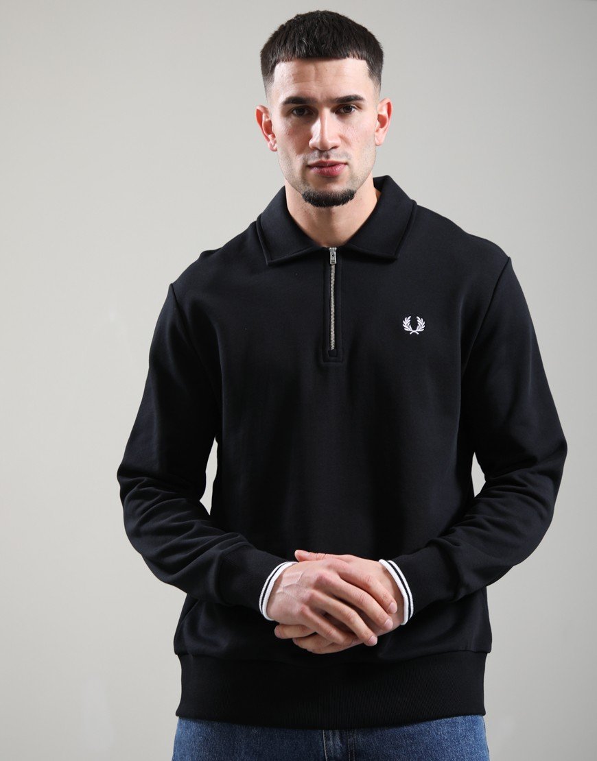 Fred Perry Half Zip Collared Sweatshirt Black