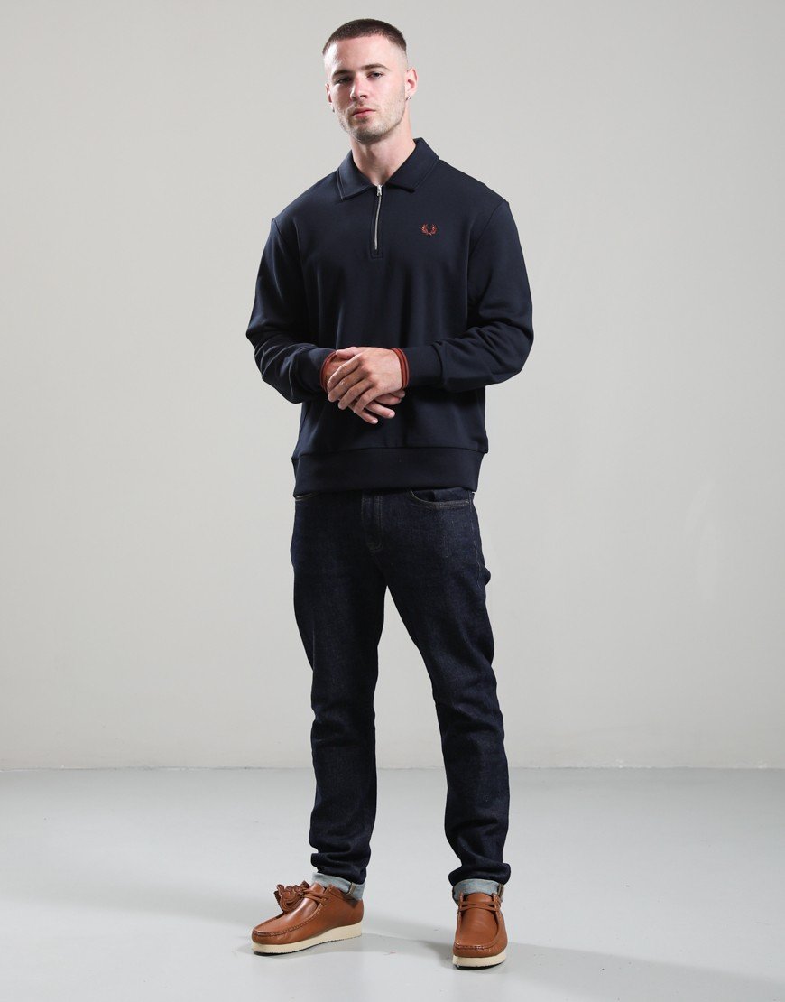 Fred Perry Half Zip Collared Sweatshirt Navy