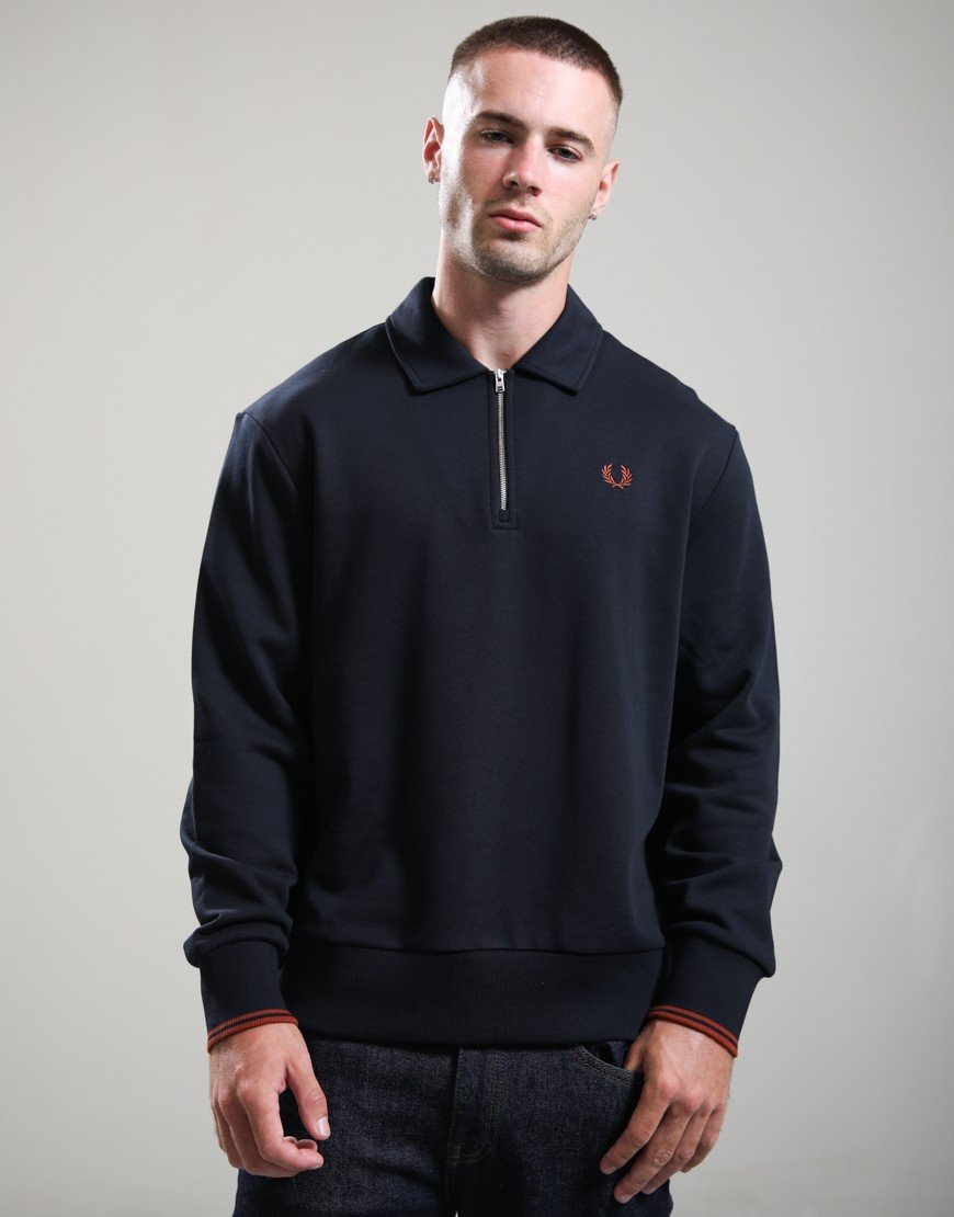 Fred Perry Half Zip Collared Sweatshirt Navy