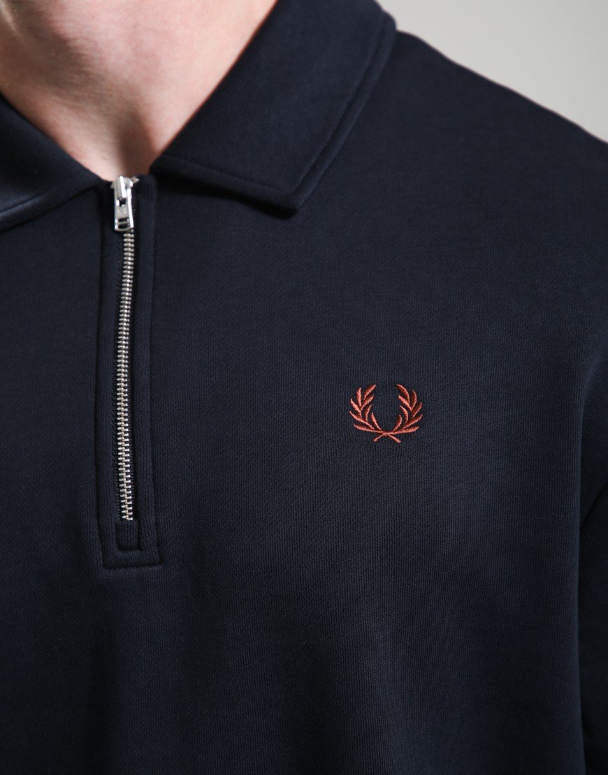 Fred Perry Half Zip Collared Sweatshirt Navy