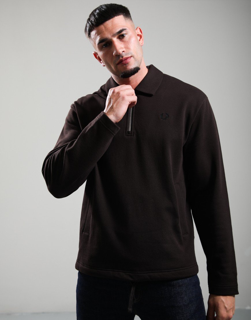 Fred Perry Half Zip Smock Sweat Rich Brown