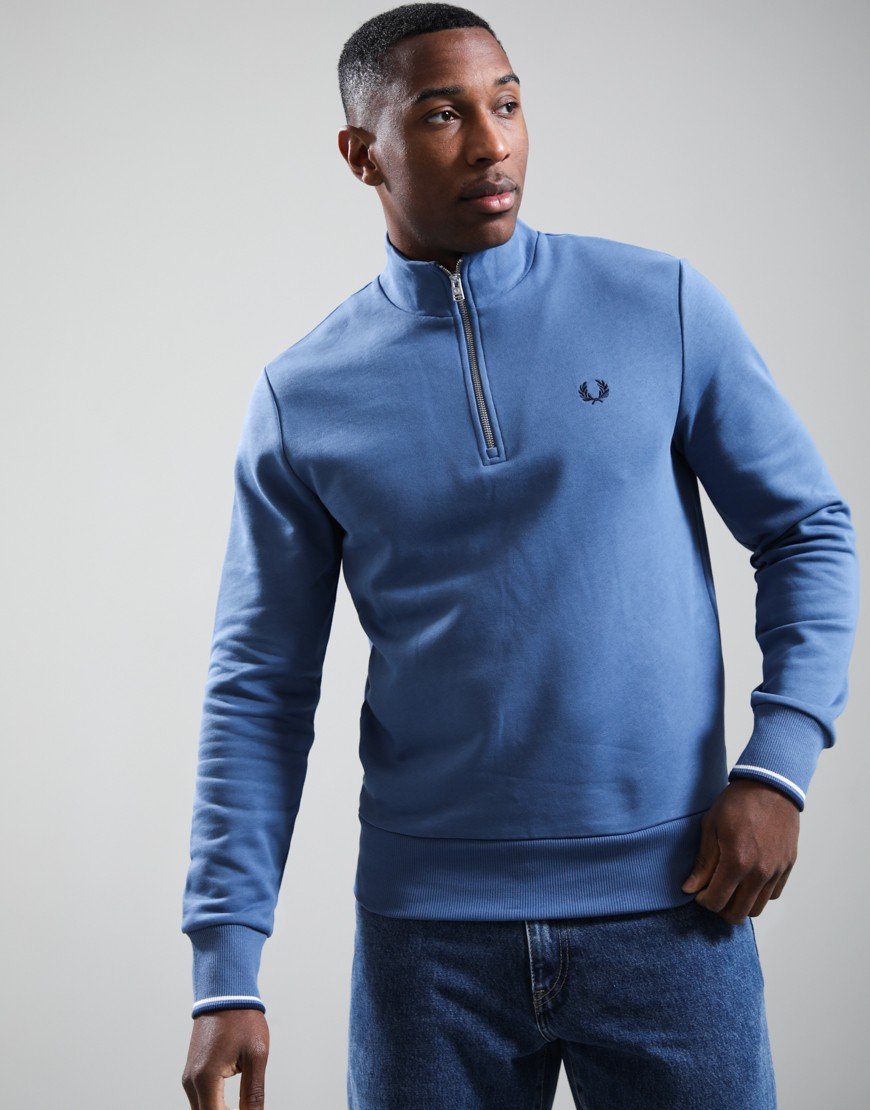 Fred Perry Half Zip Sweat Ace Blue/Tennis Blue