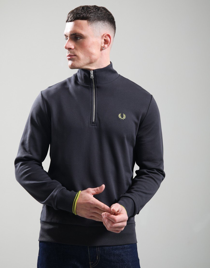 Fred Perry Half Zip Sweatshirt Ancient Green/Tennis Ball Yellow