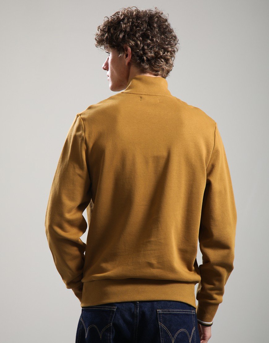 Fred Perry Half Zip Sweat Dark Caramel/Dusky Blue/Night Green
