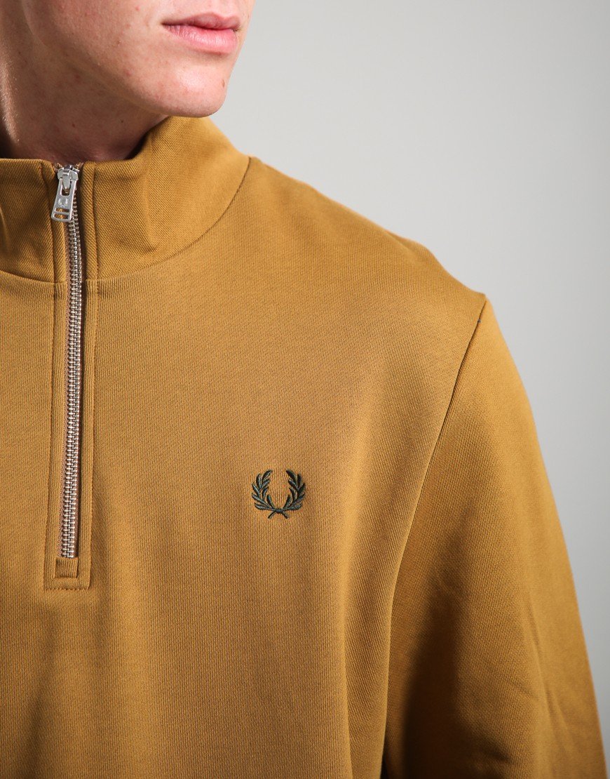 Fred Perry Half Zip Sweat Dark Caramel/Dusky Blue/Night Green