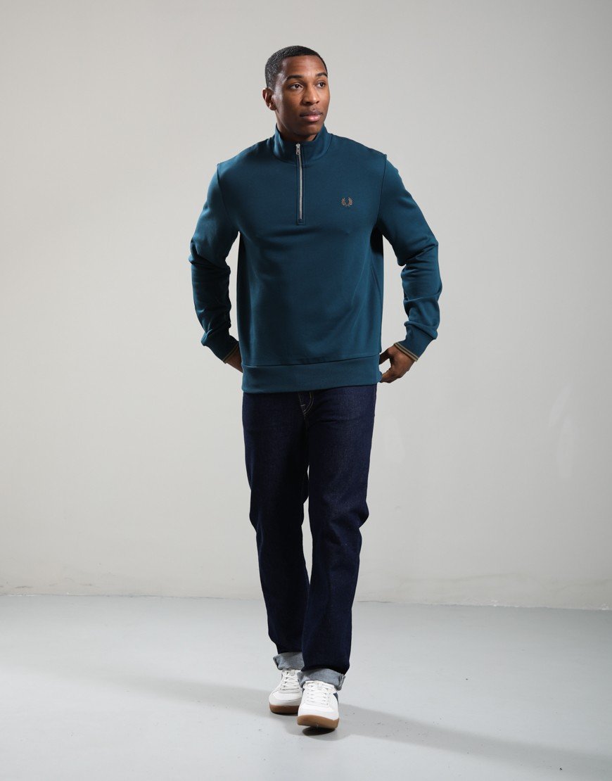 Fred Perry Half Zip Sweat Petrol/Stone