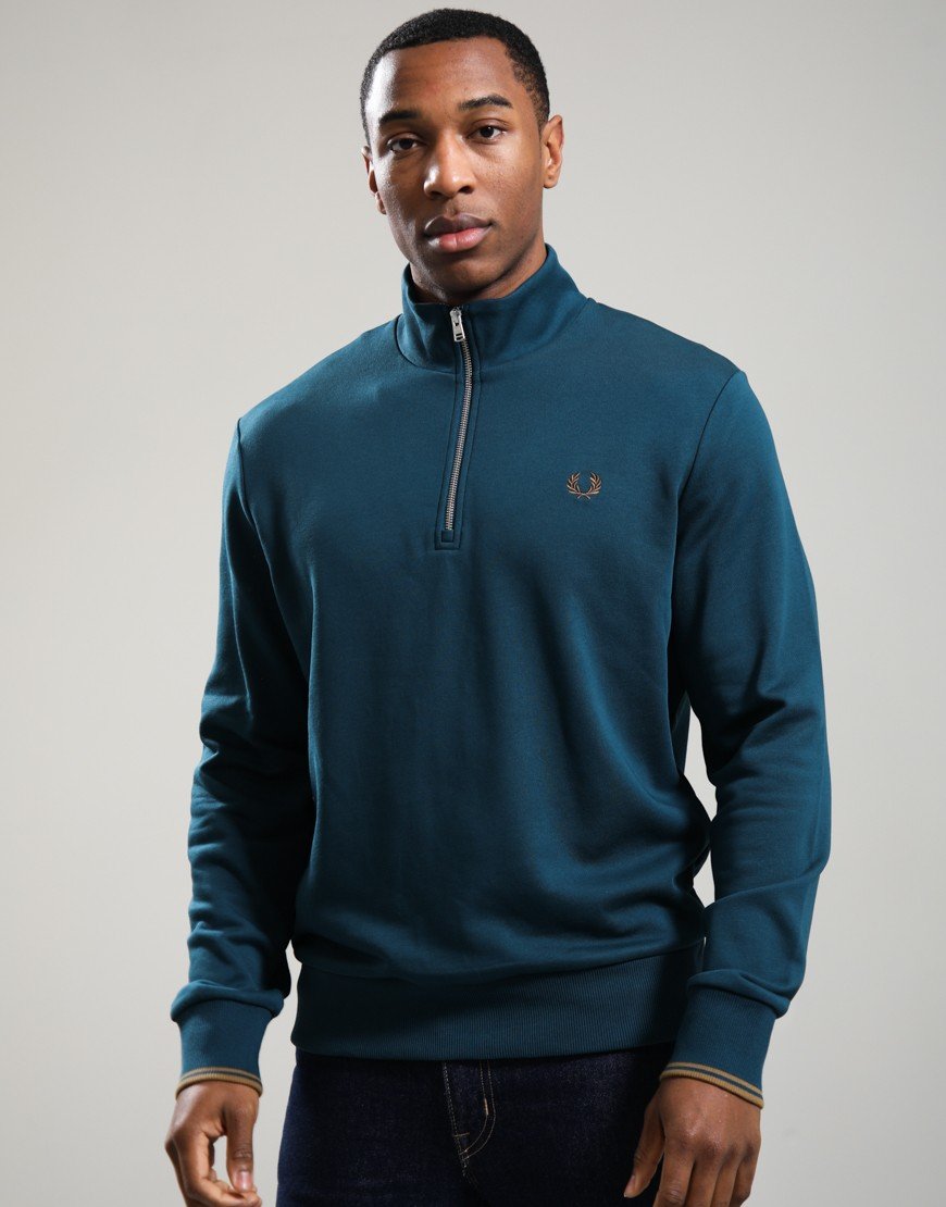 Fred Perry Half Zip Sweat Petrol/Stone