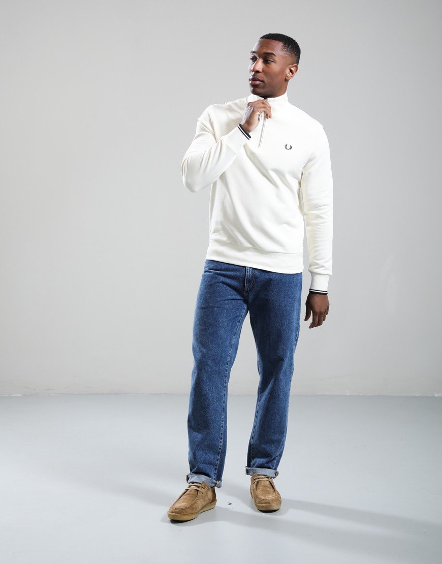 Fred Perry Half Zip Sweat Ecru/Oxblood/Grass Roots