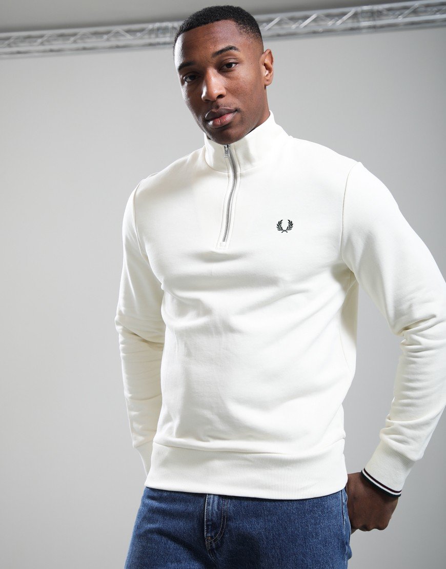 Fred Perry Half Zip Sweat Ecru/Oxblood/Grass Roots