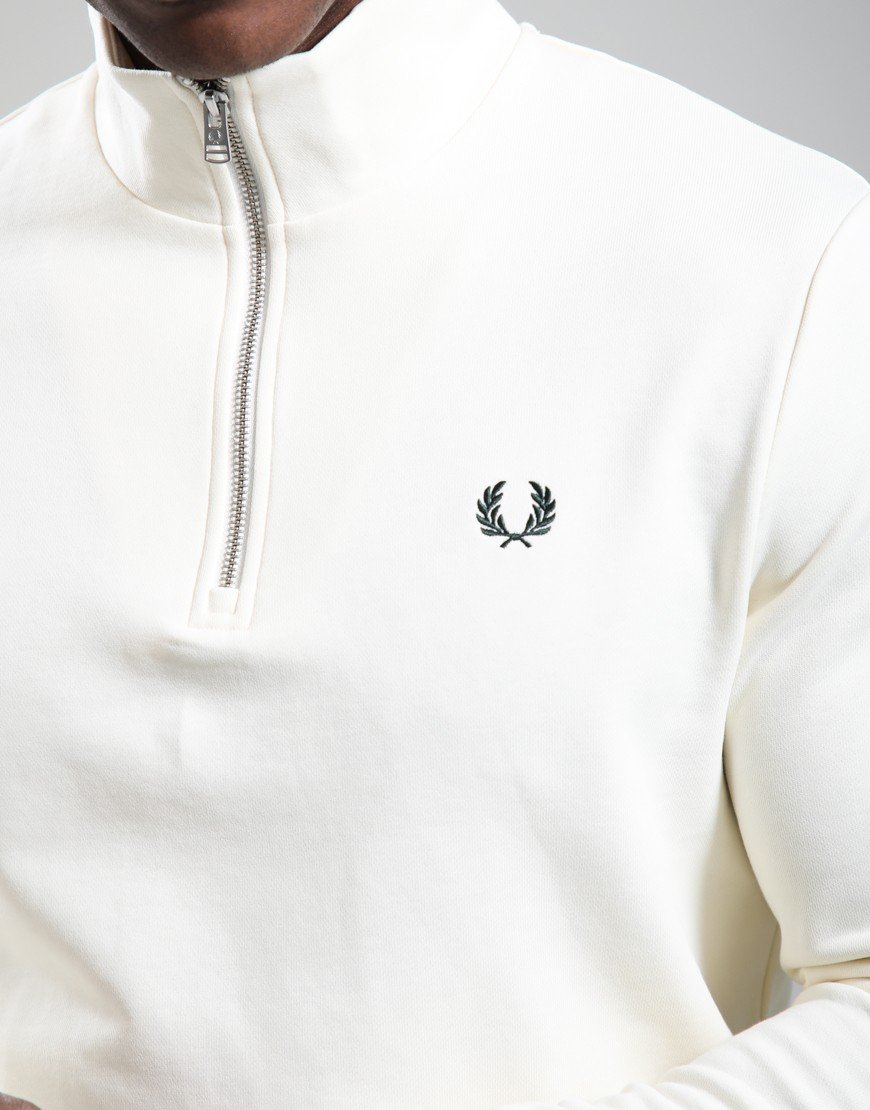 Fred Perry Half Zip Sweat Ecru/Oxblood/Grass Roots