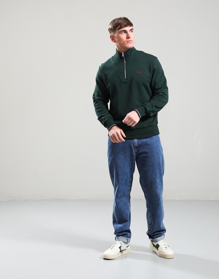 Fred Perry Half Zip Sweat Grass Roots/Stockport Blue/Oxblood