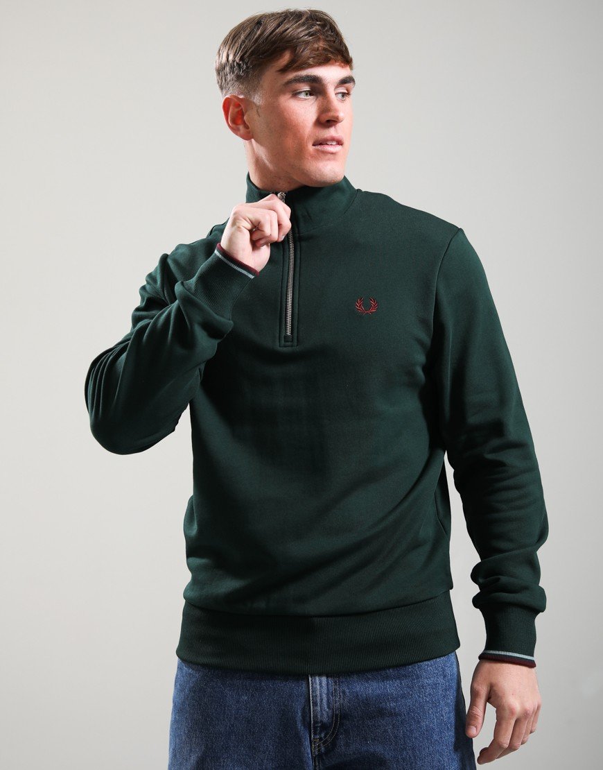 Fred Perry Half Zip Sweat Grass Roots/Stockport Blue/Oxblood