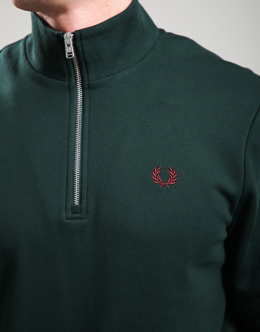Fred Perry Half Zip Sweat Grass Roots/Stockport Blue/Oxblood