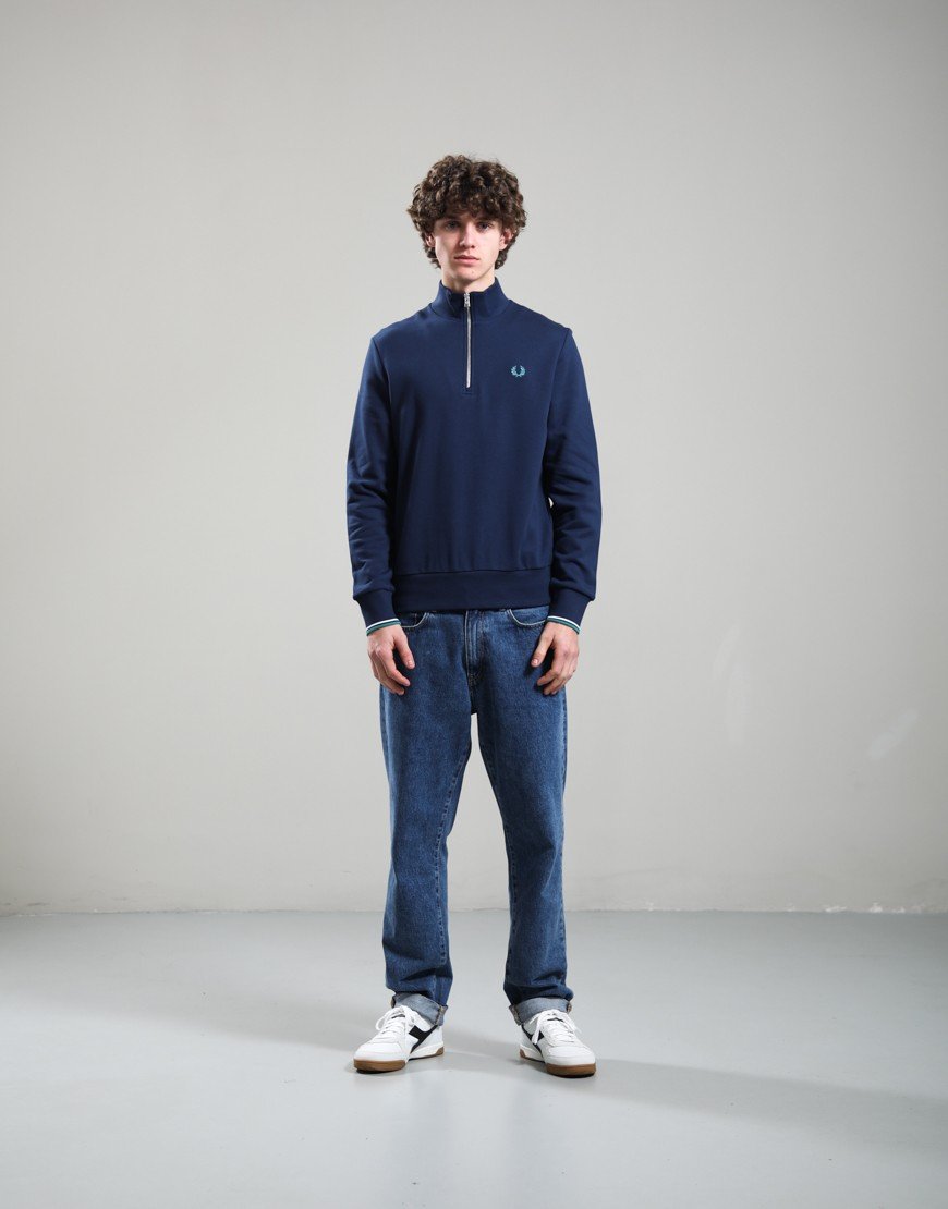 Fred Perry Half Zip Sweat Tennis Blue/Snow White/Deep Mint