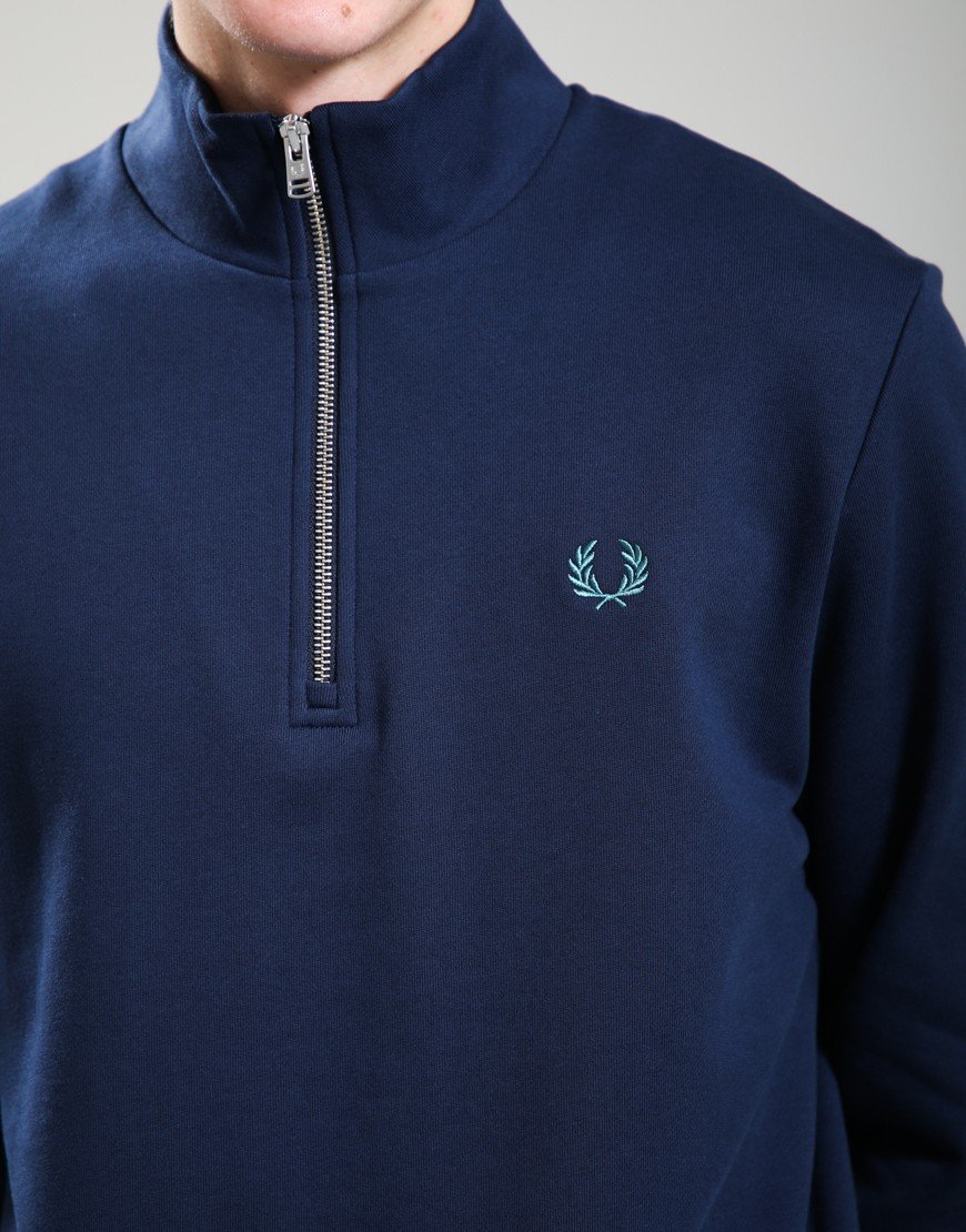 Fred Perry Half Zip Sweat Tennis Blue/Snow White/Deep Mint