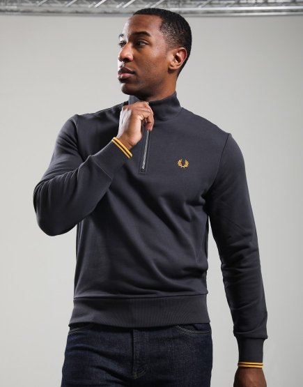 Fred Perry Half Zip Sweatshirt Anchor Grey/Golden