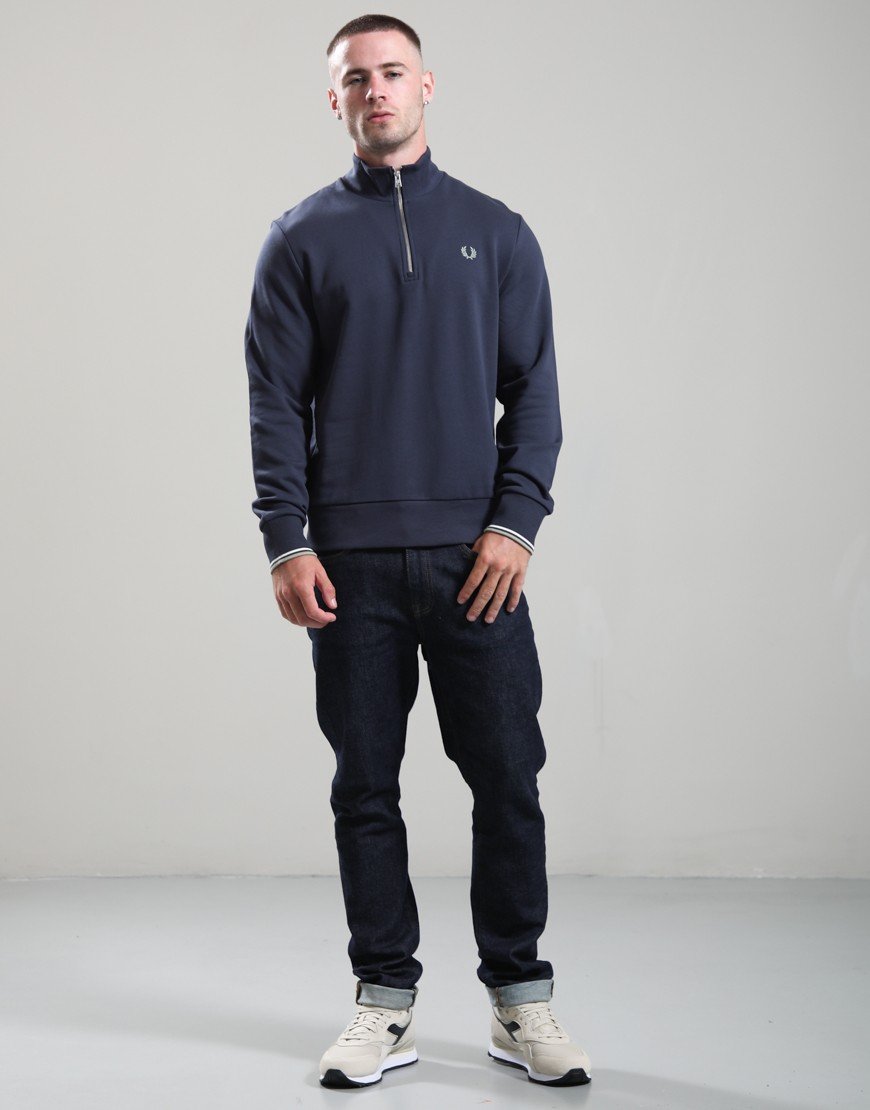 Fred Perry Half Zip Sweat Dark Airforce/Ecru/Seagrass