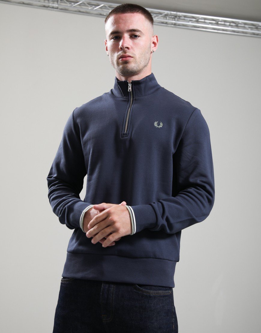 Fred Perry Half Zip Sweat Dark Airforce/Ecru/Seagrass