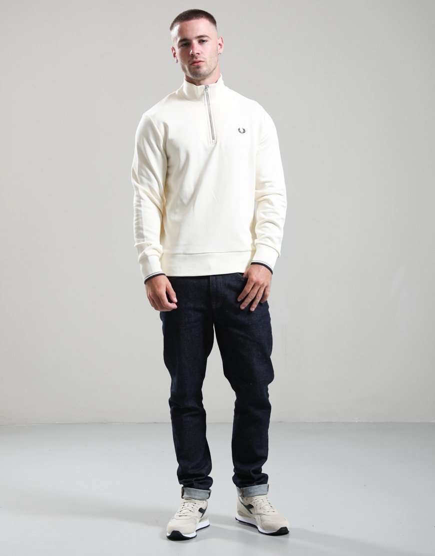 Fred Perry Half Zip Sweat Ecru/Seagrass/Dark Airforce