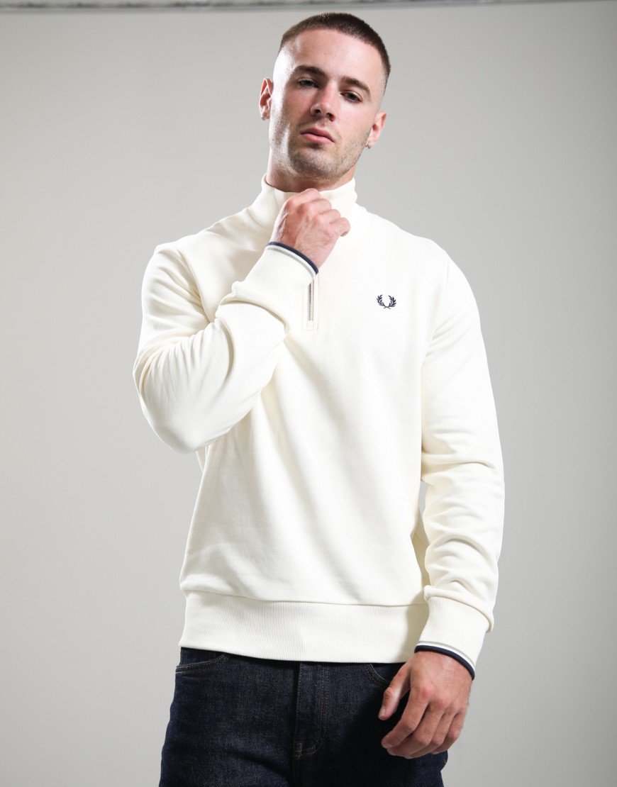 Fred Perry Half Zip Sweat Ecru/Seagrass/Dark Airforce