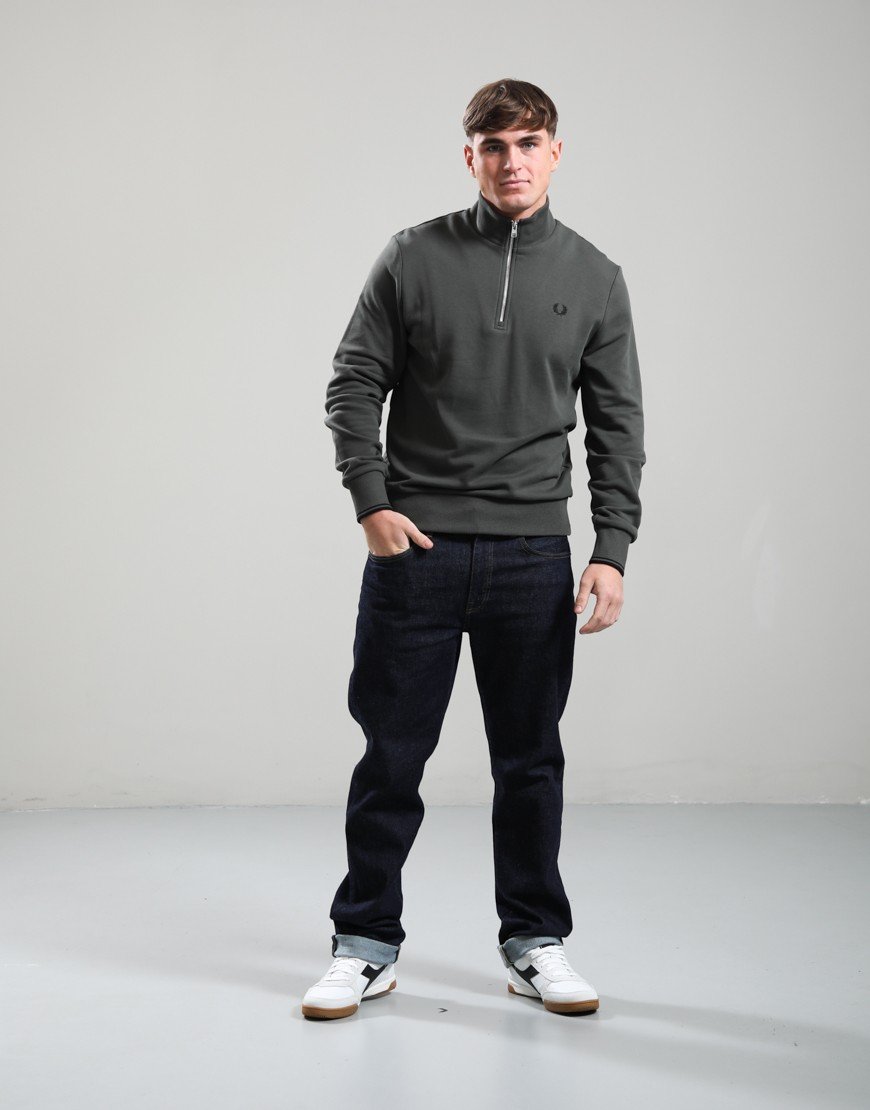 Fred Perry Half Zip Sweats Field Green/Black