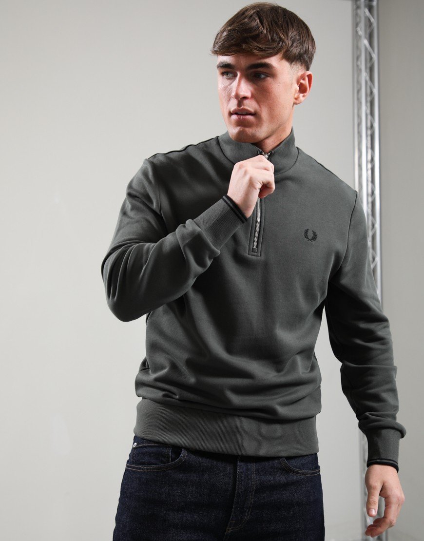 Fred Perry Half Zip Sweats Field Green/Black