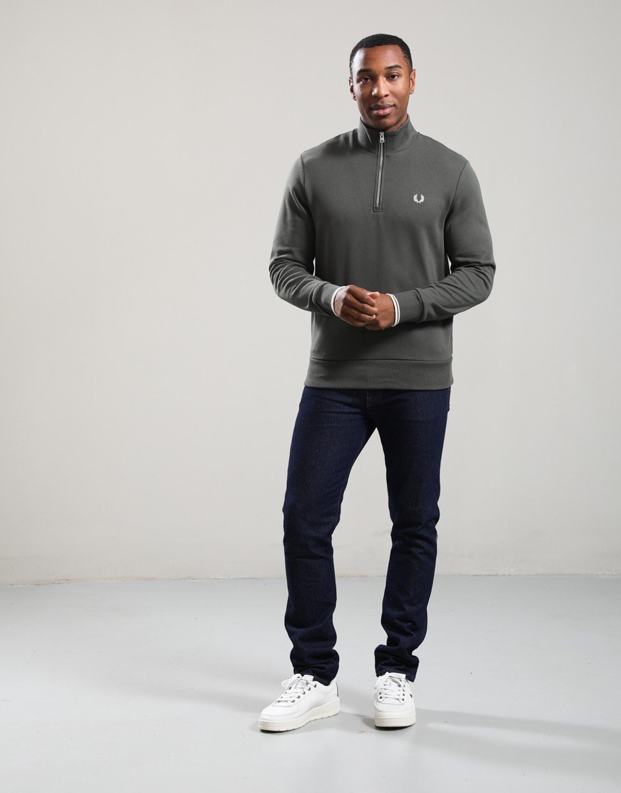 Fred Perry Half Zip Sweatshirt Field Green/Oatmeal