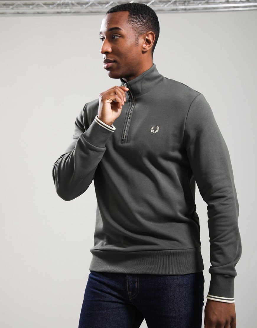 Fred Perry Half Zip Sweatshirt Field Green/Oatmeal