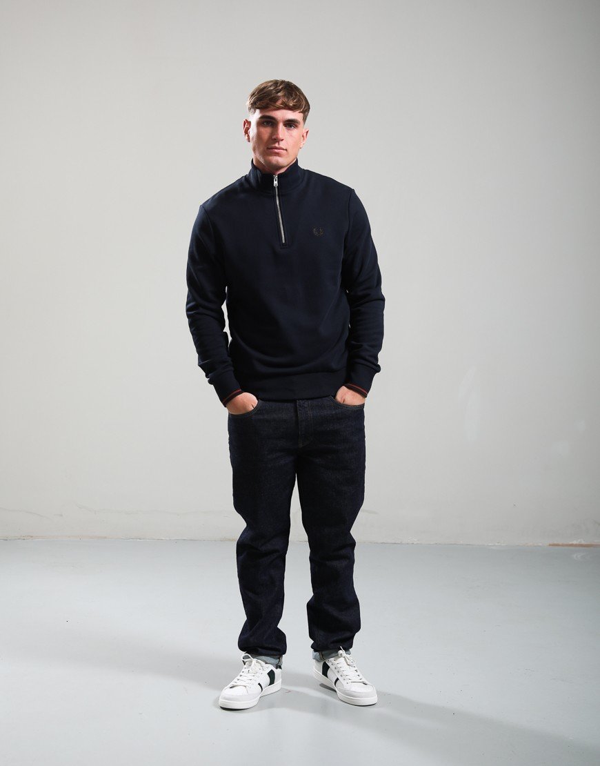 Fred Perry Half Zip Sweatshirt Navy/Brandy/Rich Brown