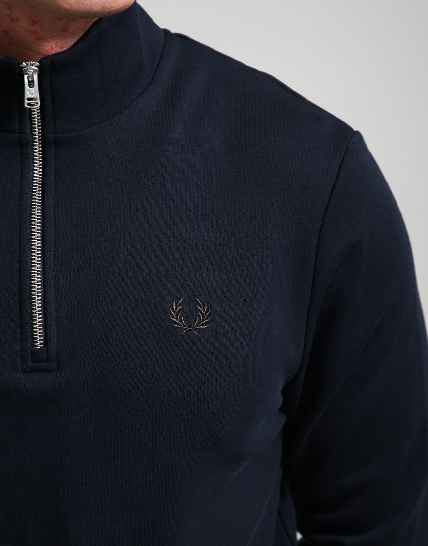 Fred Perry Half Zip Sweatshirt Navy/Brandy/Rich Brown