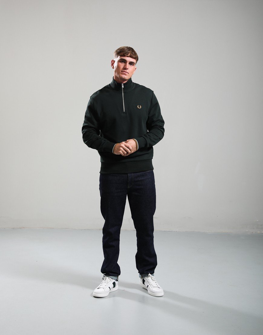 Fred Perry Half Zip Sweatshirt Night Green/Dark Caramel