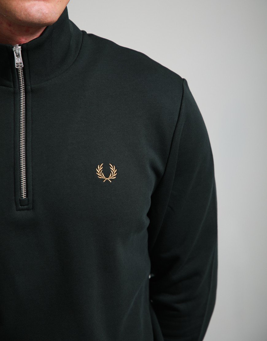 Fred Perry Half Zip Sweatshirt Night Green/Dark Caramel