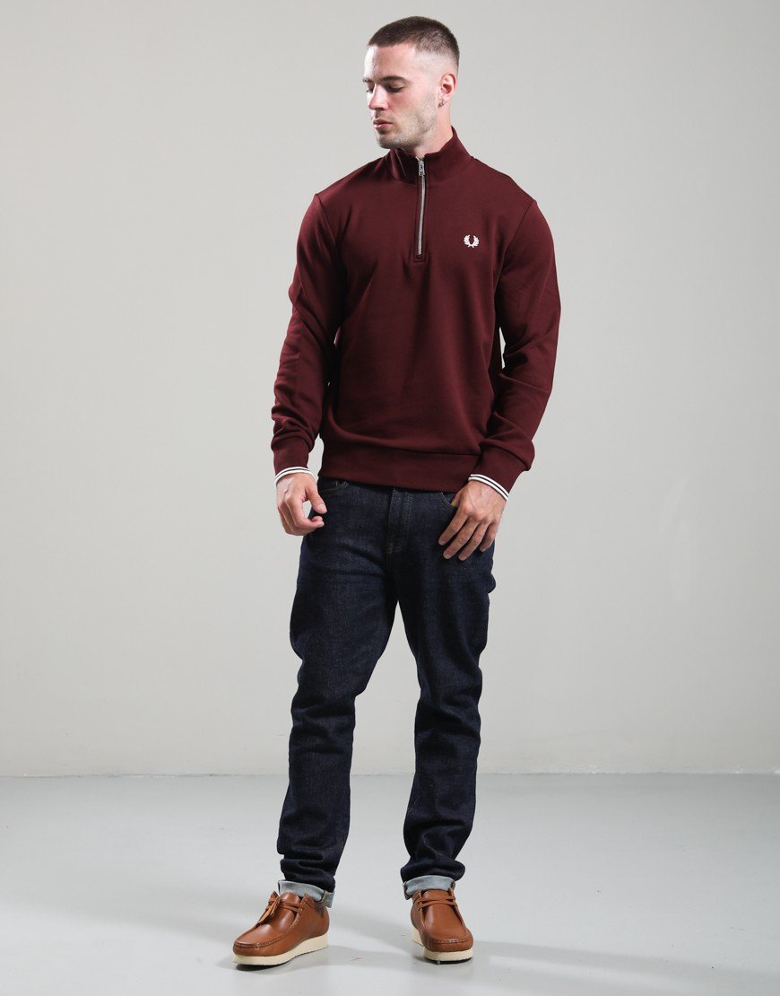 Fred Perry Half Zip Sweat Oxblood/Ecru