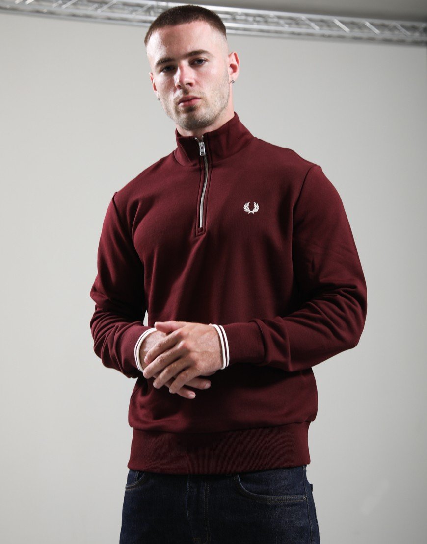 Fred Perry Half Zip Sweat Oxblood/Ecru